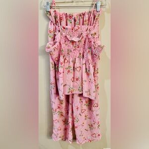 Pink Floral Sheer Chiffon Pajama Set with Smocked Tank Top